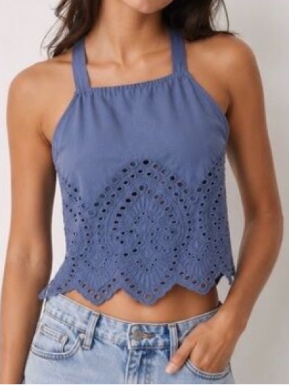 Abercrombie & Fitch Blue Eyelet Halter Crop Top
